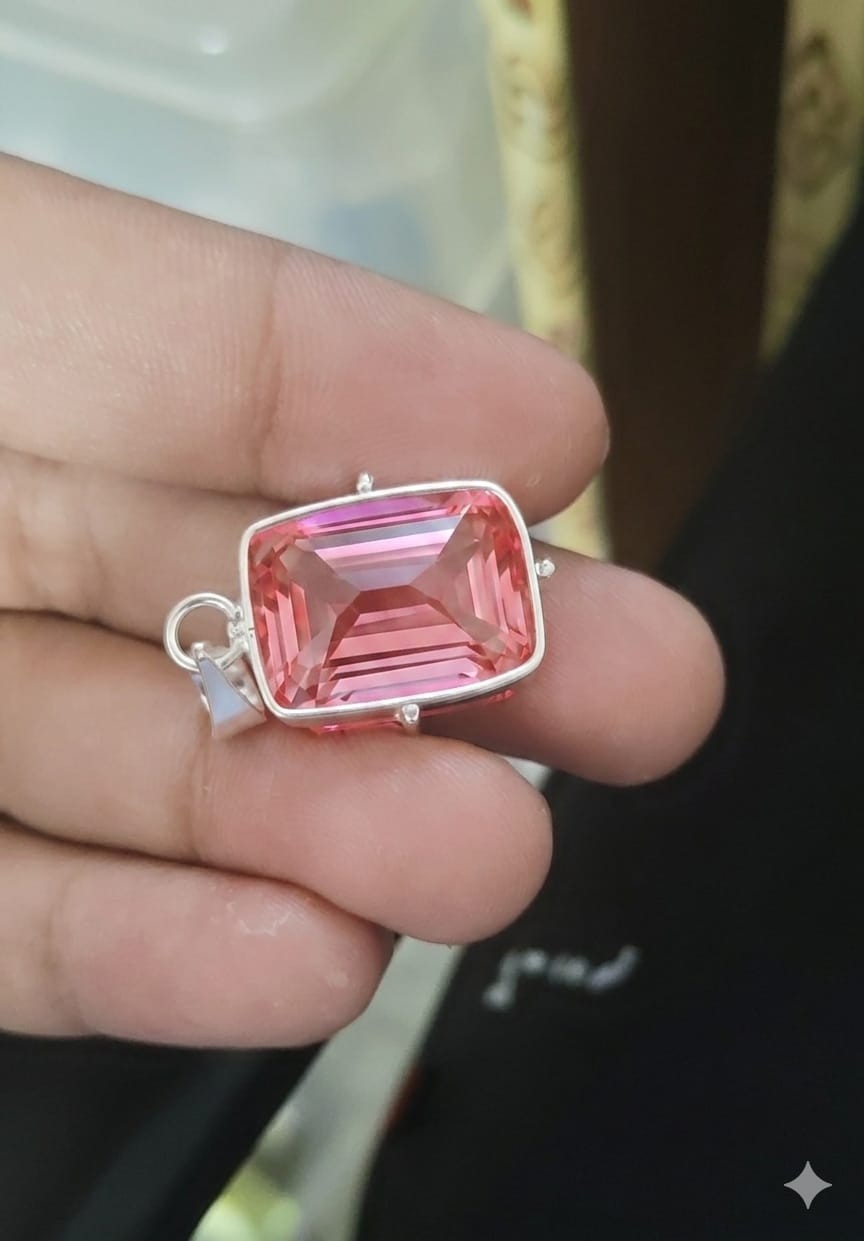 49 Ct A++ Natural Pink Sapphire Emerald Cut 925 Solid Silver Pendant Gemstone