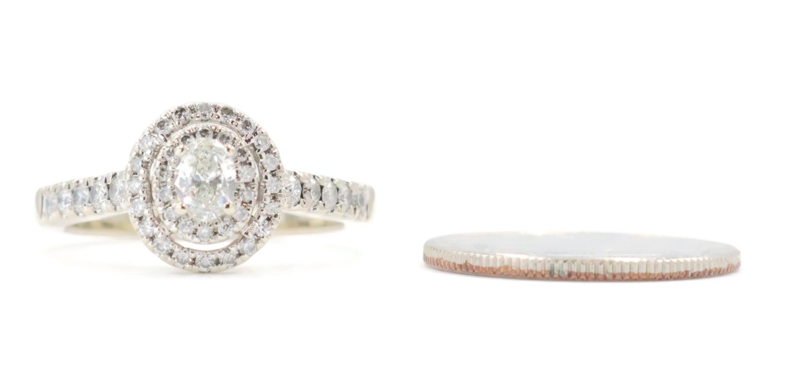 Double Halo 0.65 Ctw Oval & Round Diamond 14KT White Gold Engagement Ring 3.29g