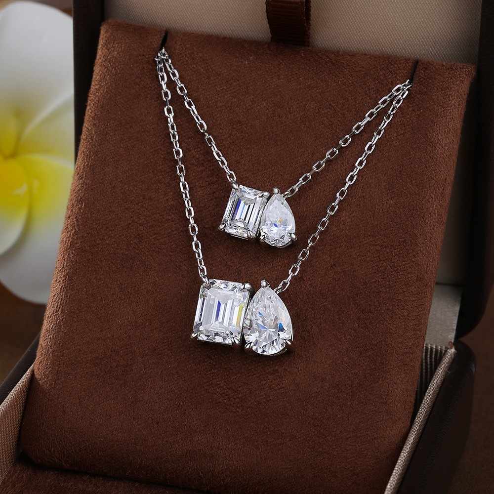 1/3CT Emerald Cut Moissanite Pendant Necklace Women 925 Sterling Silver Chain