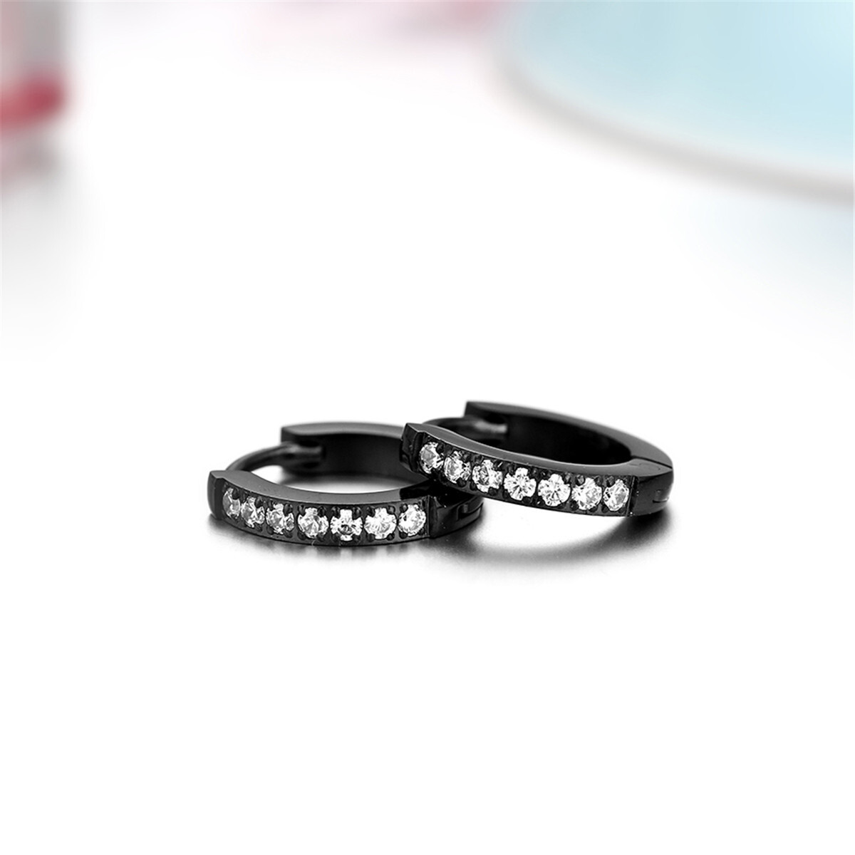 2pcs Men’s Women’s Stainless Steel CZ Inlaid Small Huggie Hinged Hoop Earrings