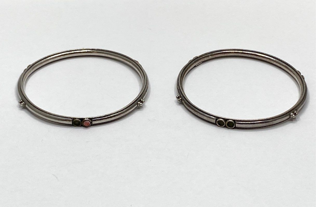 Sterling Silver 925 Multi-Stone Bangle Bracelets Lot of 2 Stackable 7 1/8″ 20g