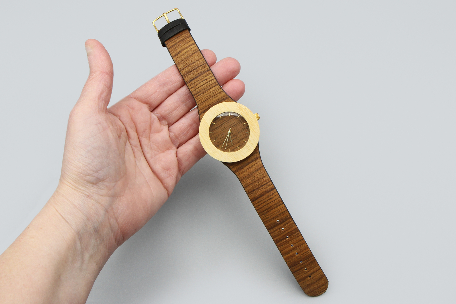 Working Analog Wrist Watch, Teak Wood Strap and Bamboo Body, Running Watch