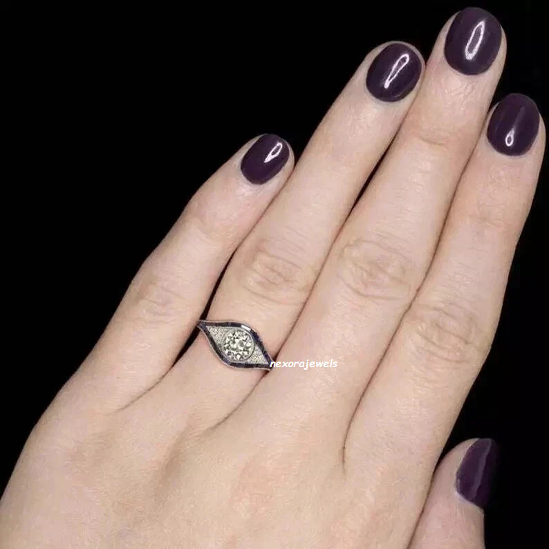 3Ct Art Deco Style Lab Created Diamond Engagement Wedding 14K White Gold FN Ring