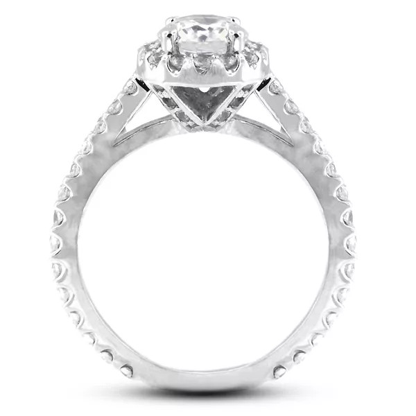 Side Stone Engagement Ring Halo 18K Gold 2 Carat Round Lab-Grown Diamond D SI1