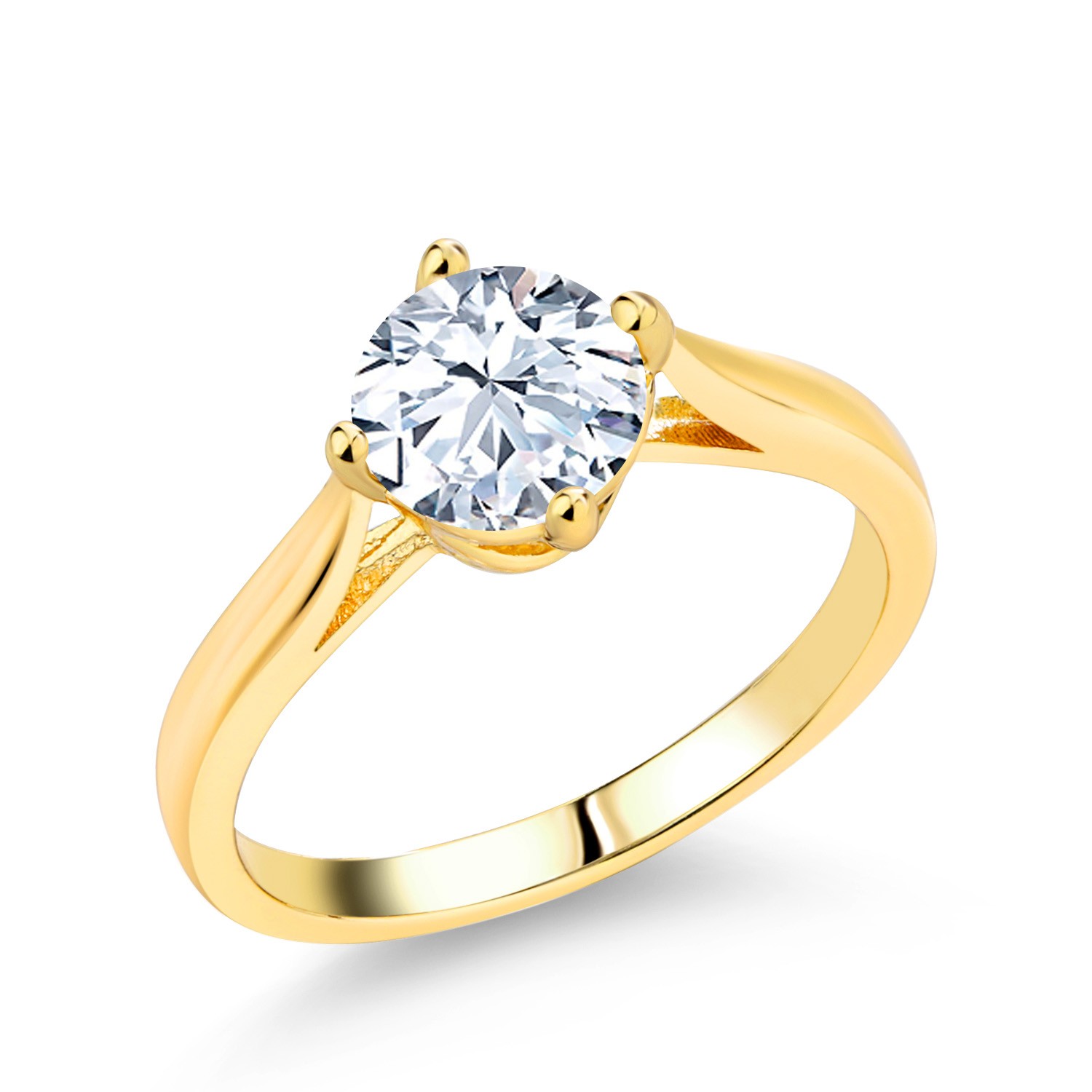 14K Yellow Gold Plated Zirconia CZ Ring For Women | 0.84 Cttw | 6MM |