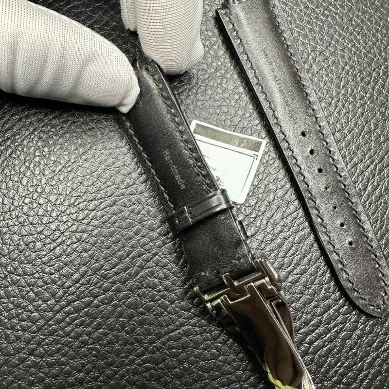 22mm Black Leather Strap With Silver Buckle Fits Tudor Pelagos 25500 25600 42mm