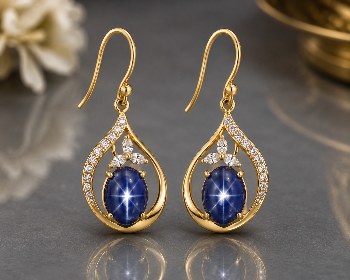 Blue Star Sapphire Earring For Her 925 Sterling Silver Moissanite Drop Earring