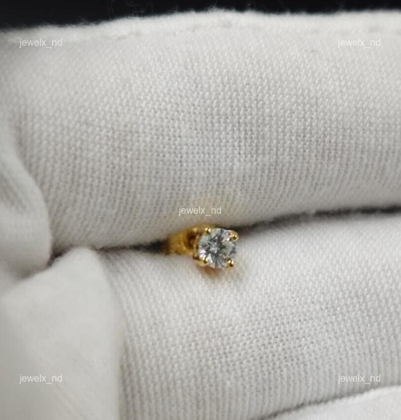 14K Yellow Gold Natural Diamond Christmas Boho Stud Post Prong Earrings Jewelry
