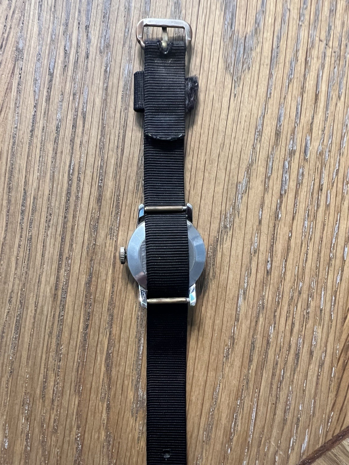Ingersoll Mickey Mouse Manual Wind Vintage Watch 1950s Silver Case Black Nylon