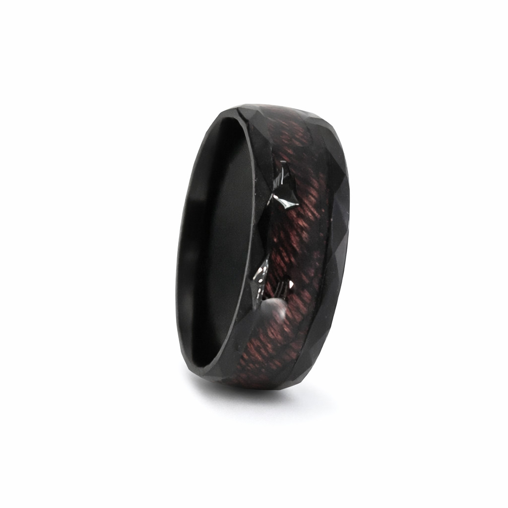 Brown Wood Grain Black 8mm Stainless Steel Wedding Band