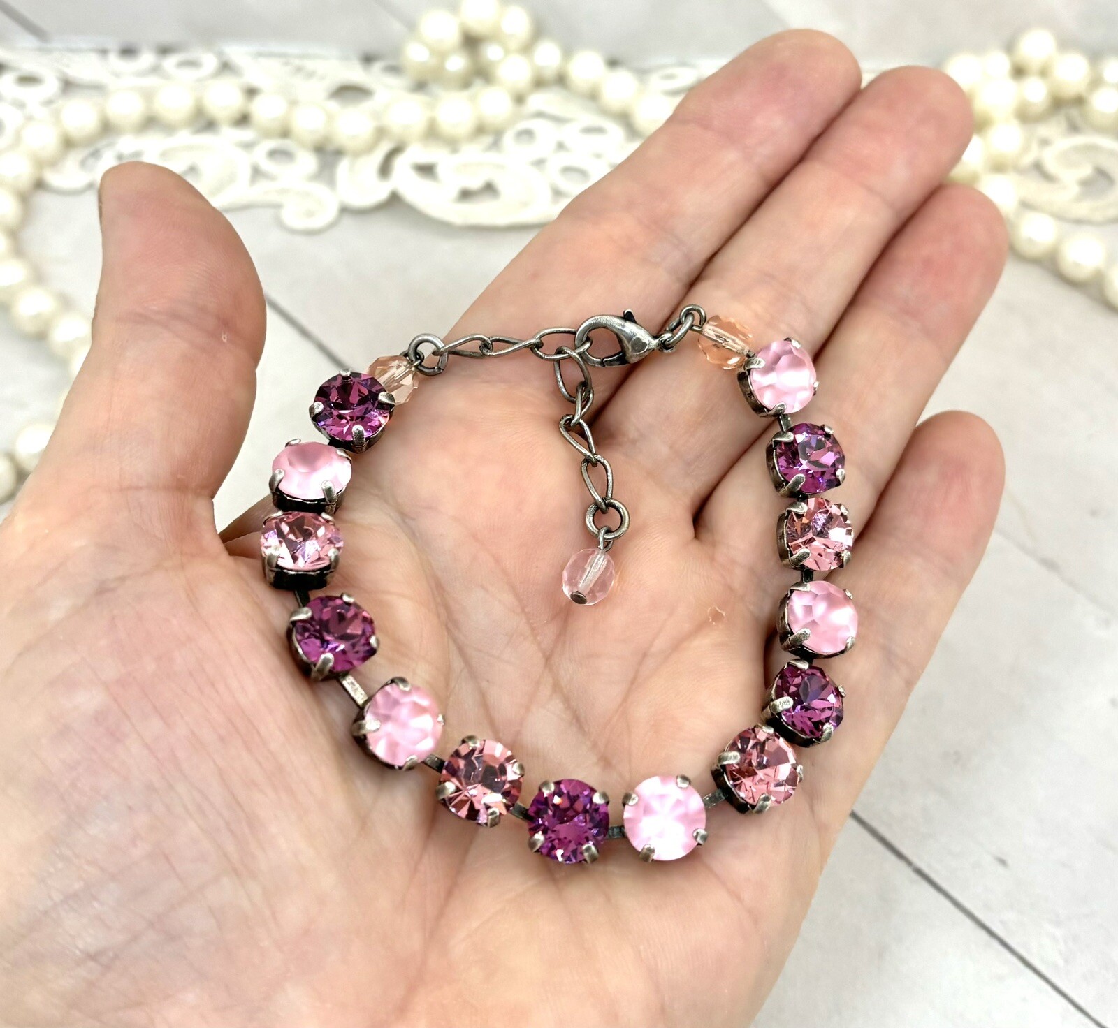 Frosted DARK PINK Cup Chain Bracelet made with Dark Pink Austrian Crystals