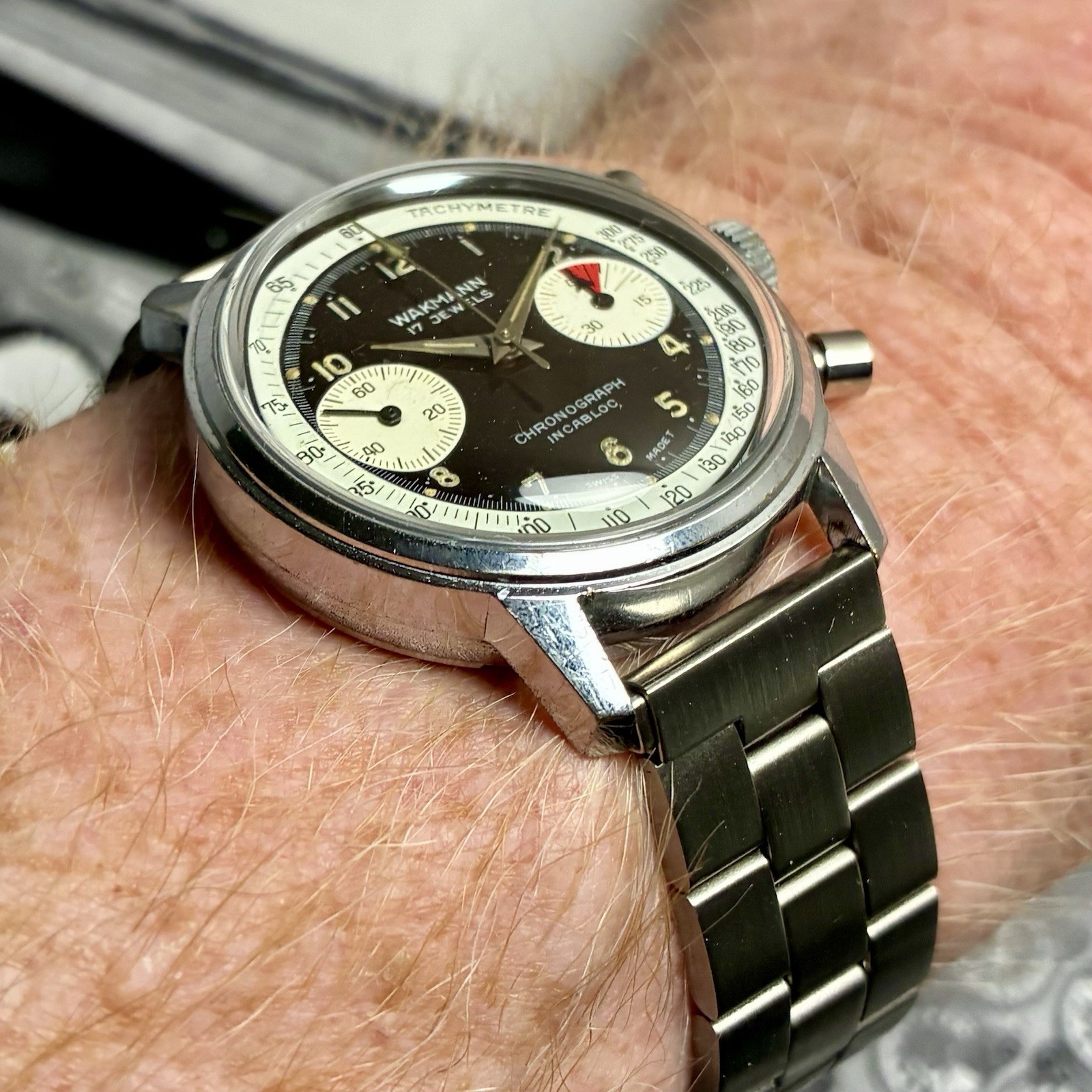 Wakmann 60s Vintage Baby Chronomat Chronograph Watch Swiss 36mm Ref 332.23 V7733