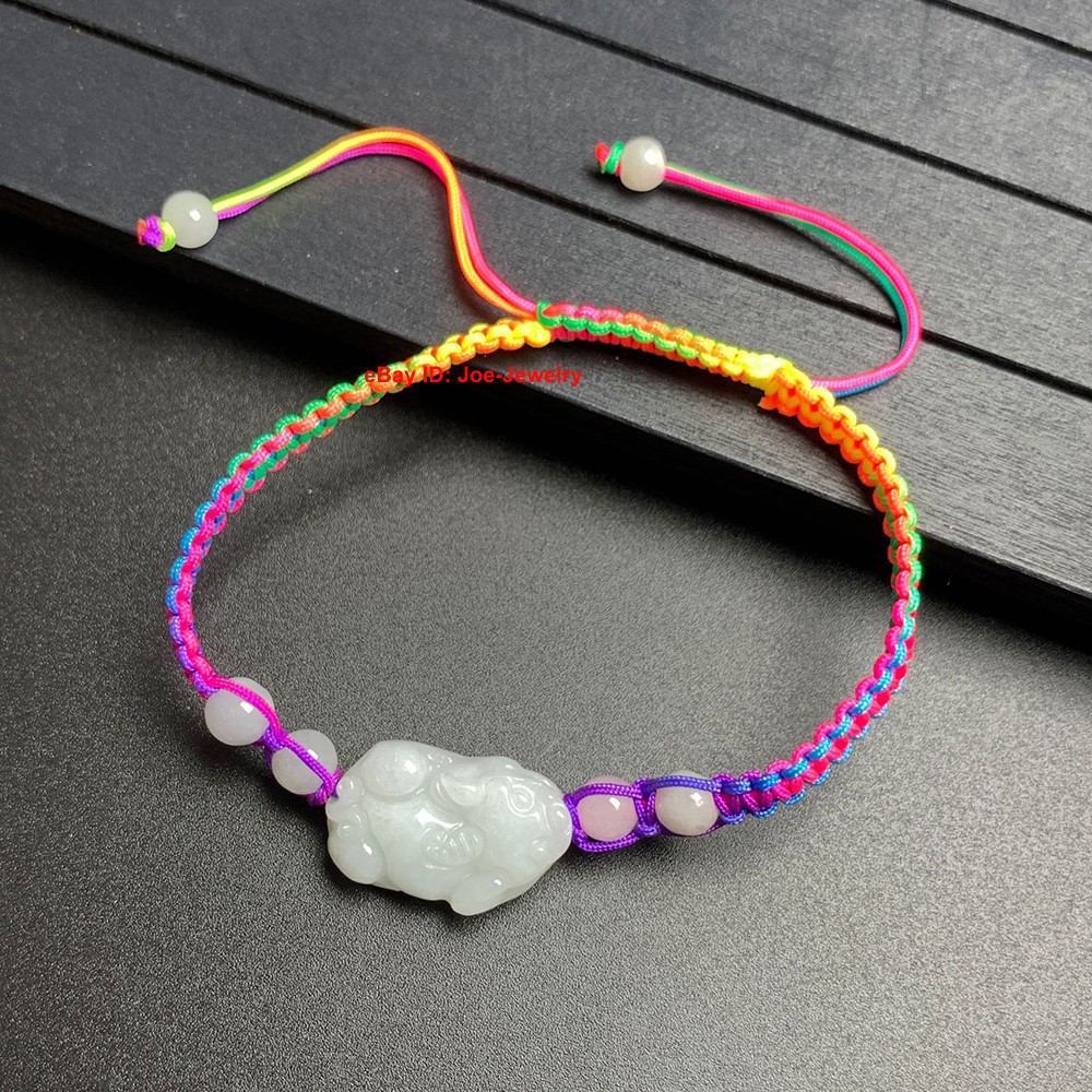 Natural Jadeite Bracelet Grade A Jade Rich Pixiu Multicolor Cord Bracelet