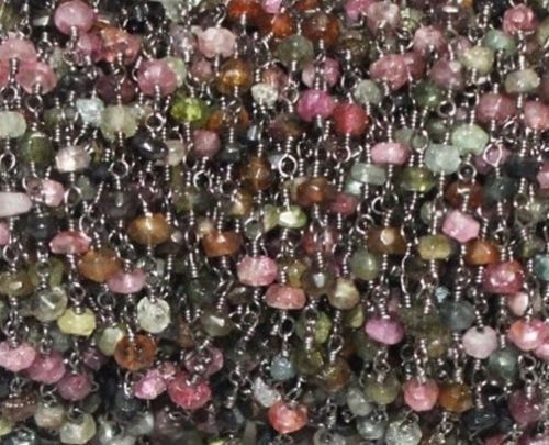 3-5 Feet Natural Multi Tourmaline Rondelle Faceted 3.5-4mm Beads Black Wire