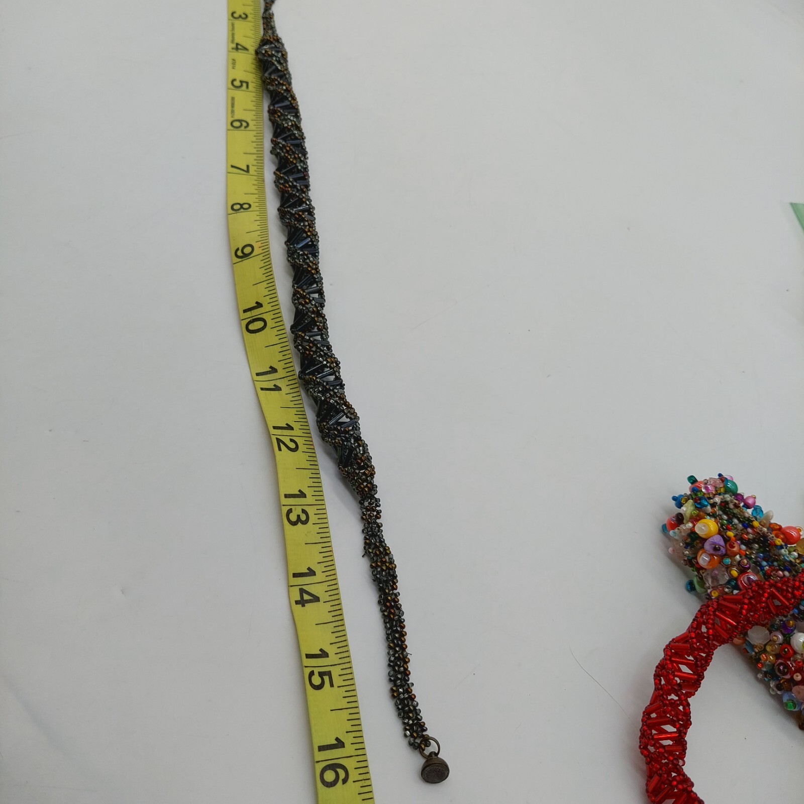 Seed Beaded DNA Design Statement Necklace Red & Black Brown Lot Of 2