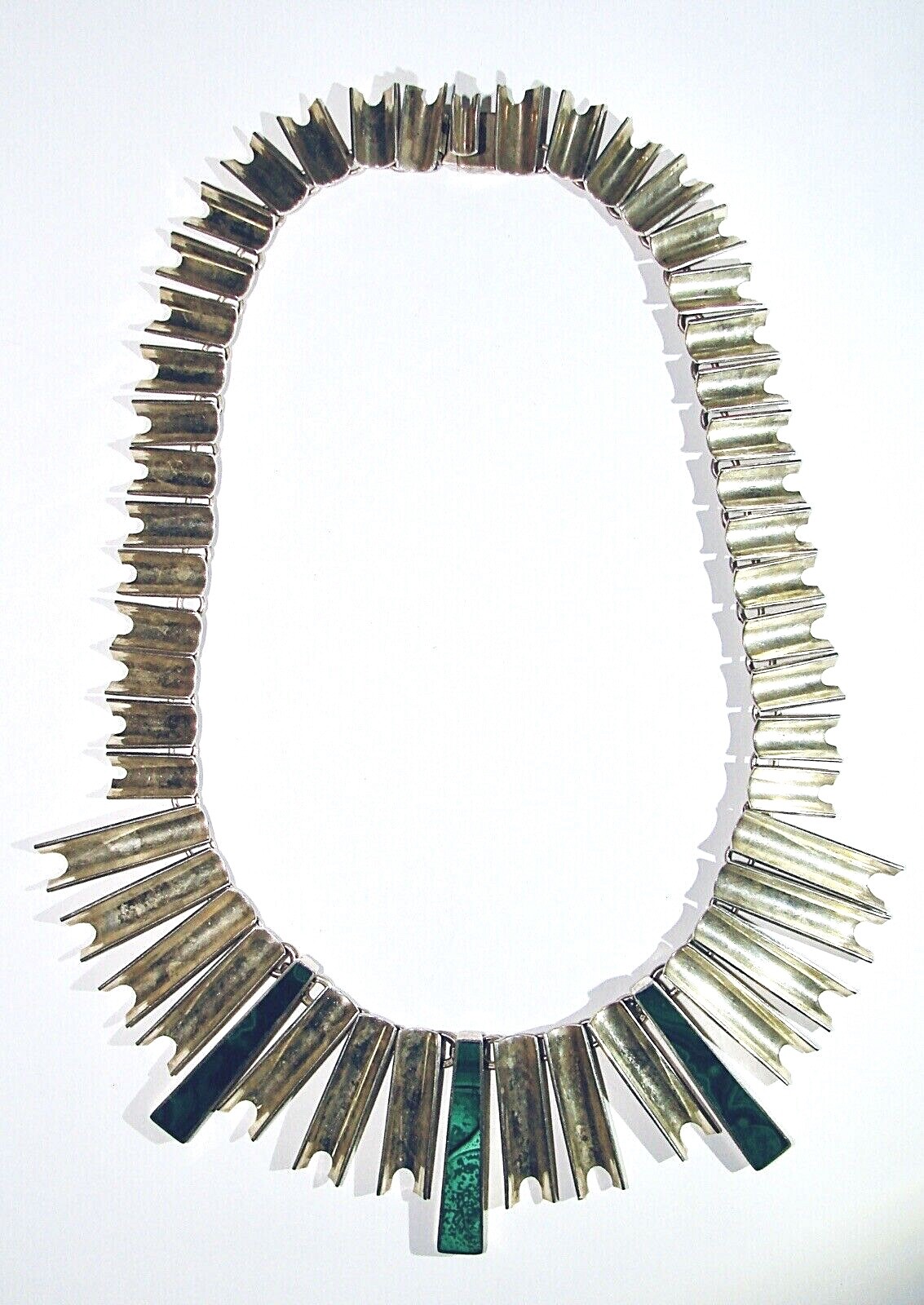 STERLING SILVER MALACHITE ANTONIO PINEDA INSPIRED TILE ROOF MODERNIST NECKLACE
