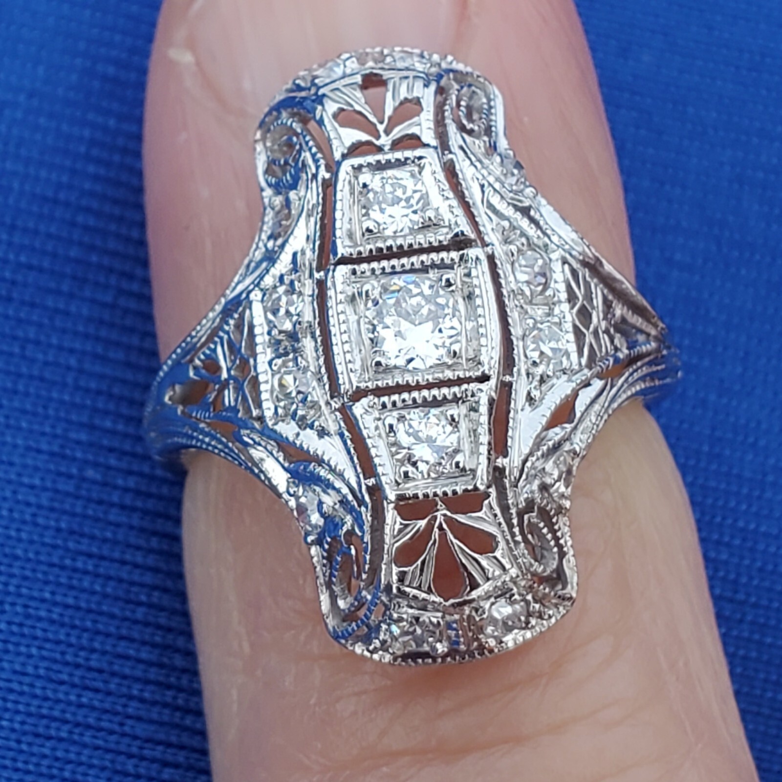 Originbal EARTH MINED DIAMOND ART Deco Engagement Ring Antique PLATINUM Filigree