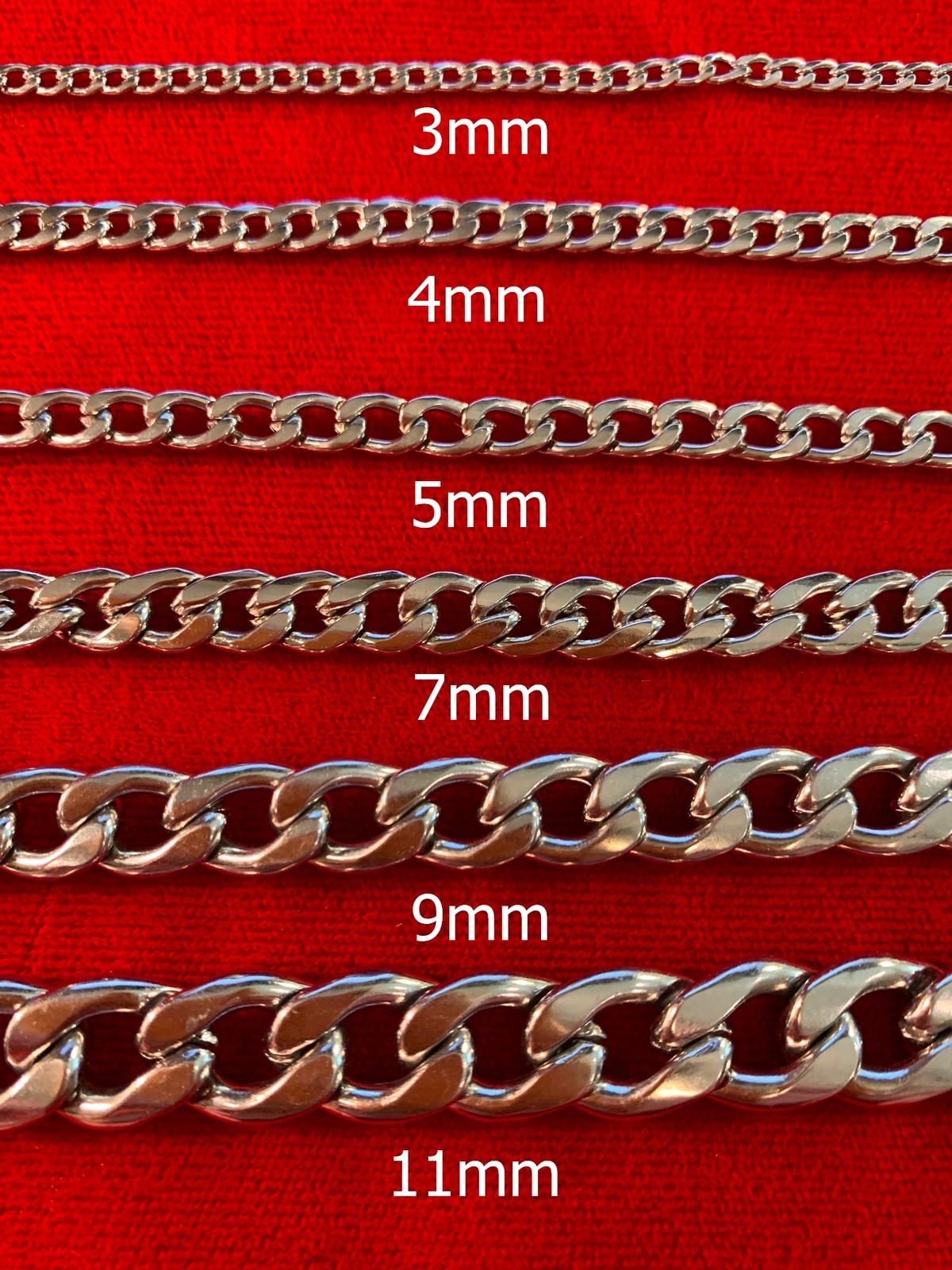 38 INCH, 3/4/5/7/9/11mmSTAINLESS STEEL CUBAN CURB SILVER CHAIN USA SELLER