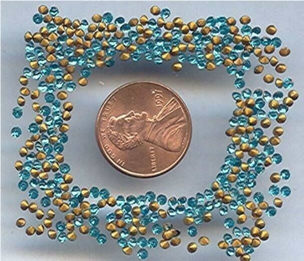 1440 VINTAGE CZECHOSLOVAKIAN GLASS AQUA 2mm RHINESTONE GEMS r388