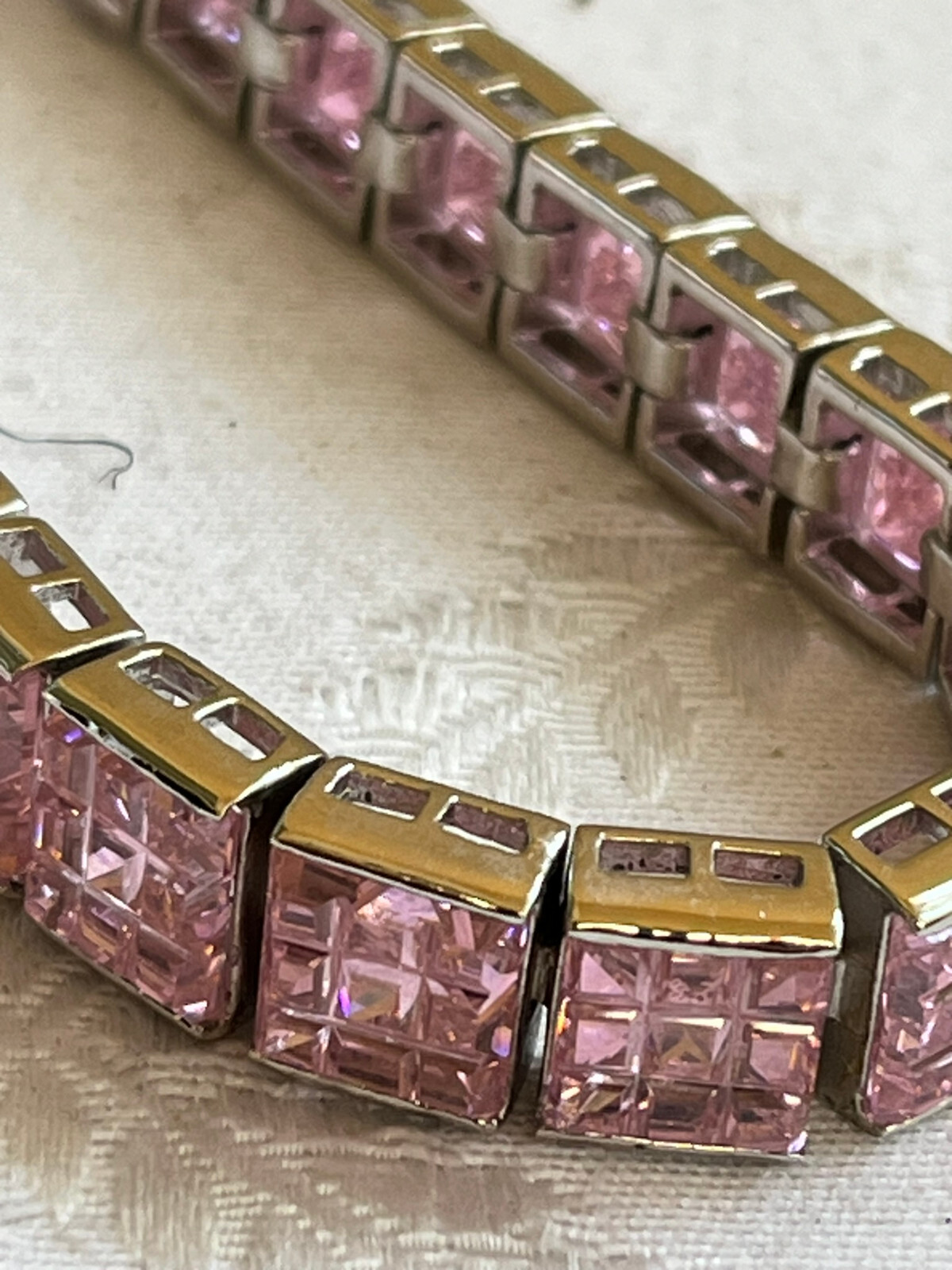 925 Sterling Silver Link Bracelet Brilliant Pink Heavy Push Lock with Security