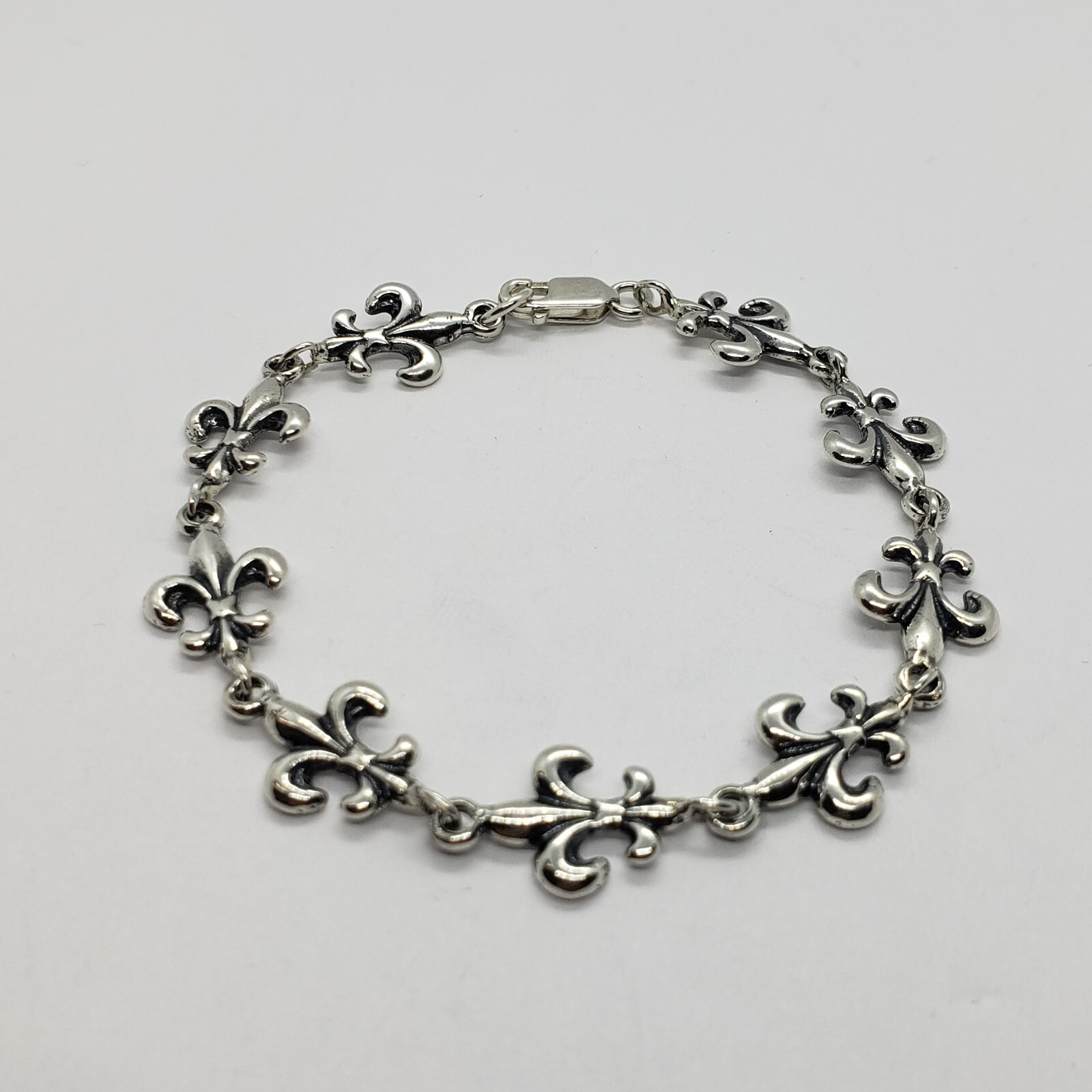 925 Sterling Silver Fleur De Lis French Lily Bracelet Anklet 7.5 inches Long