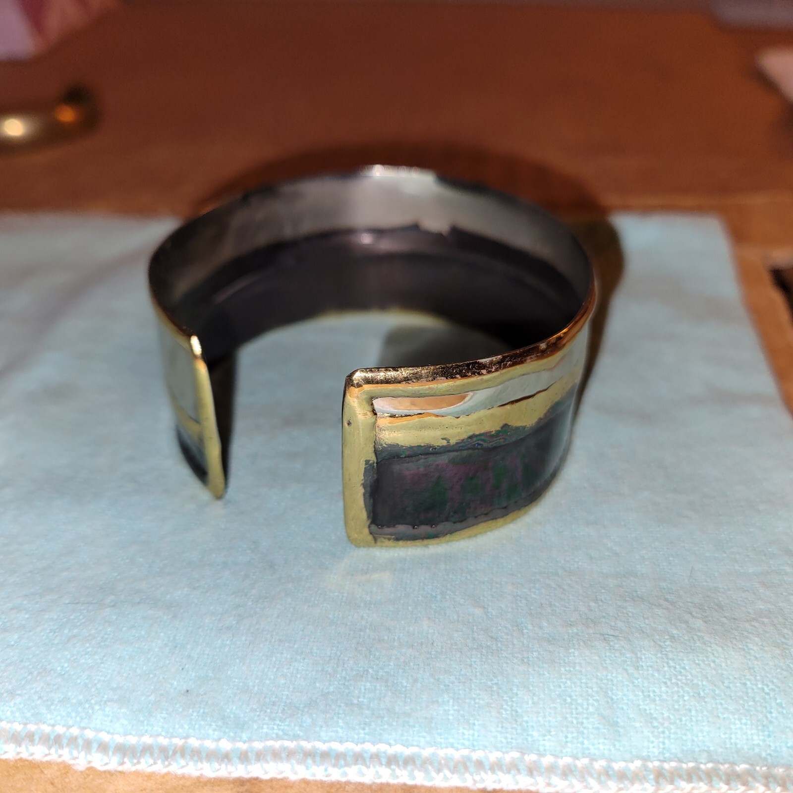 Abstract Gold Silver Black Tri-Color Cuff Bracelet