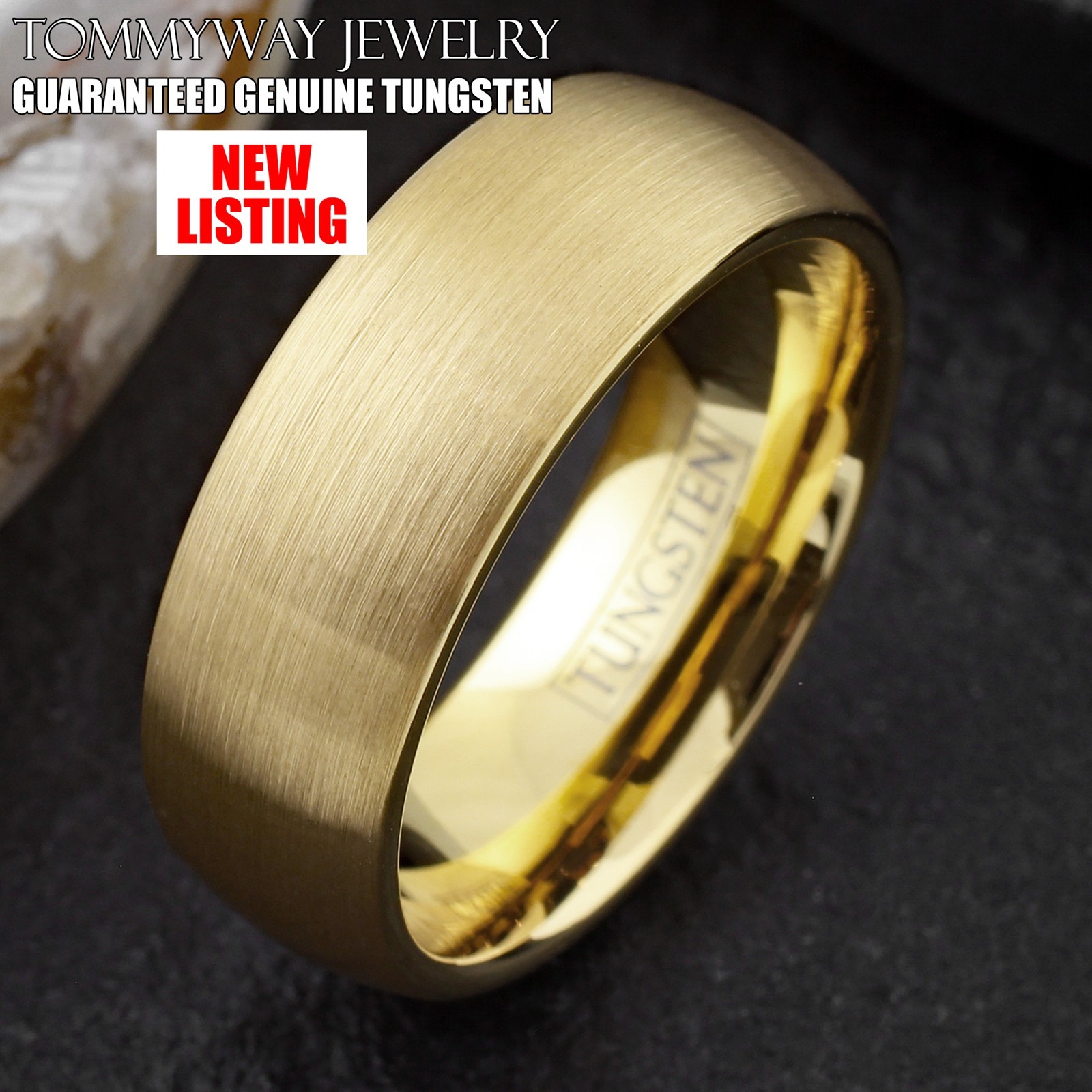 4/6/8mm Tungsten Carbide Men’s Gold Plated Brushed Domed Wedding Band Ring