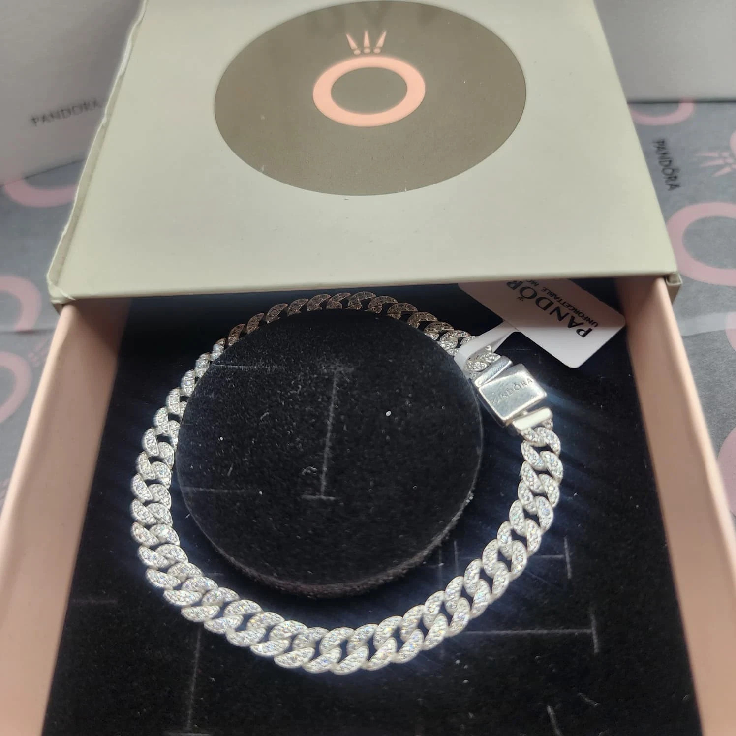 PANDORA S925 ALE TIMELESS PAVÉ CUBAN BRACELET AUTHENTIC 593008C01 Free Shipping!