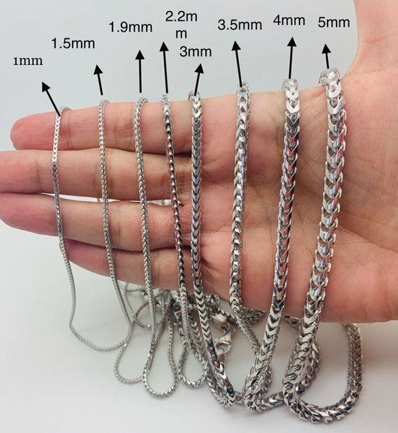 Solid 925 Sterling Sliver Rhodium Plated Square Box Franco Chain
