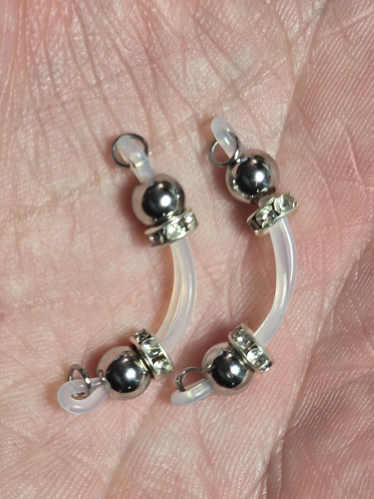 Pair of Fake Non Piercing Nipple Rings – Faux Barbells – Pearl Colors