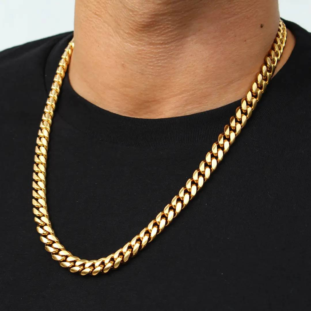 Heavy Stainless Steel Men’s Miami Cuban Link Chain or Bracelet 18k Gold Plated