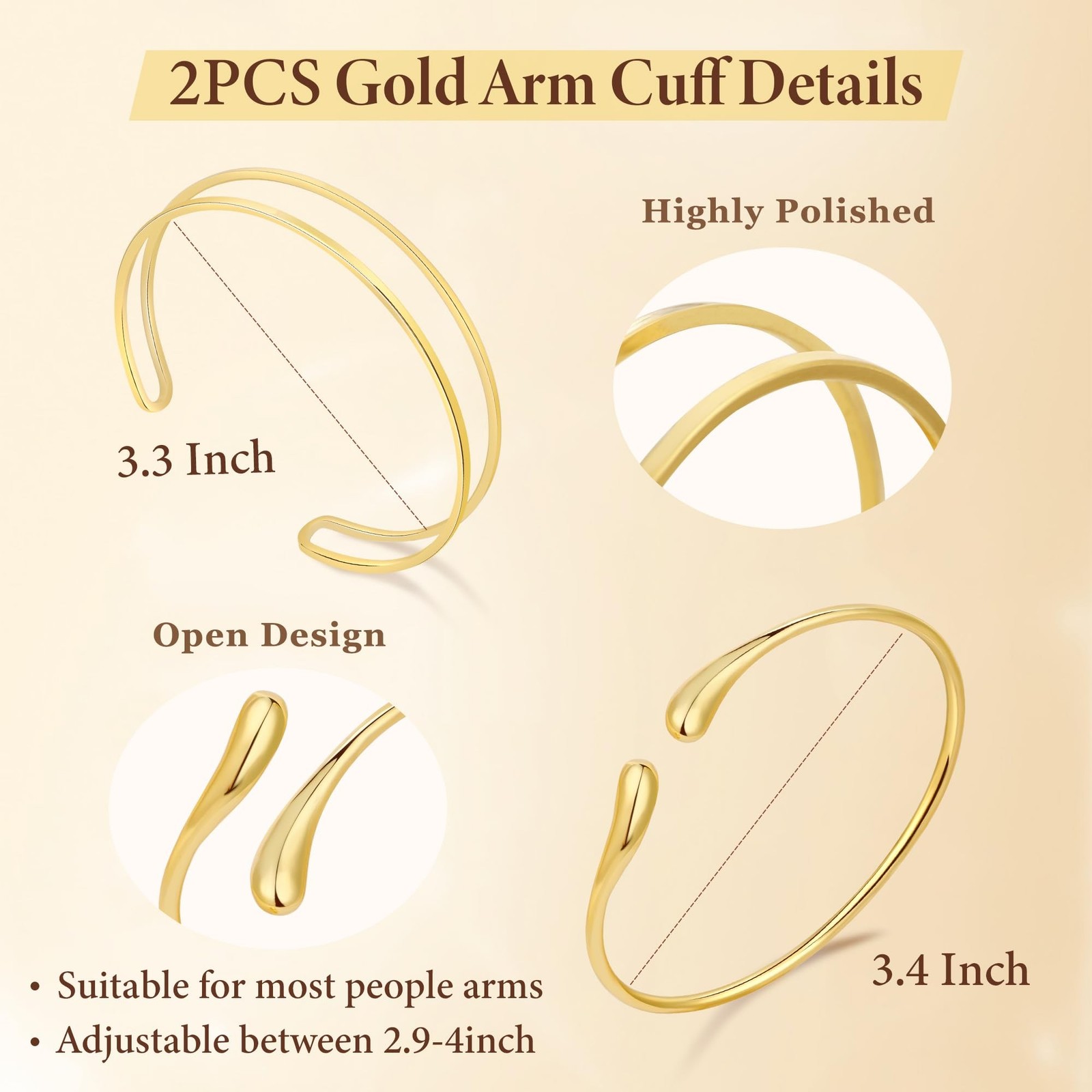 PEALICIOUS 2Pcs Chunky Bracelet for Women, Girls Gold Bangle Bracelet 7in Min…
