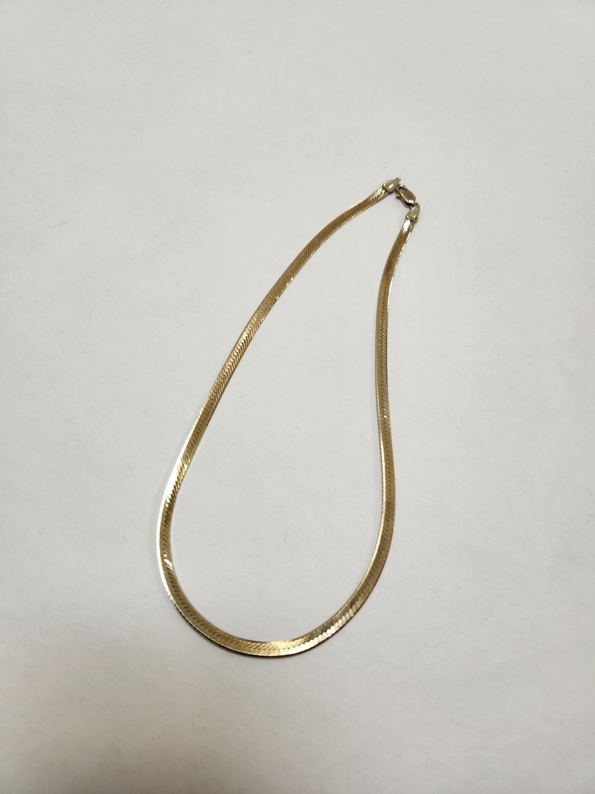 925 Sterling Silver Gold Tone Herringbone Chain Necklace 16″ Flat Snake Chain
