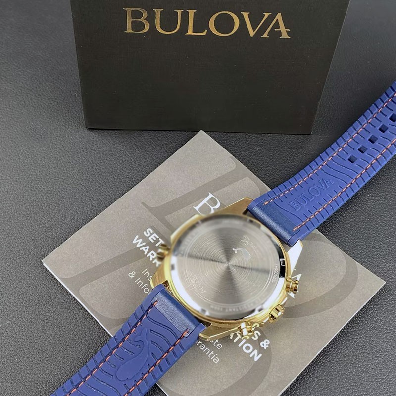 Men Bulova Marine Star Blue/Gold Dial Chronograph 97B168 Quartz Watch 43mm