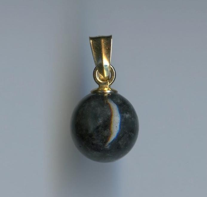 14K 1.1 Gram Solid Yellow Gold 8mm Round Bead Dark Gray Black Quartz Pendant -MN