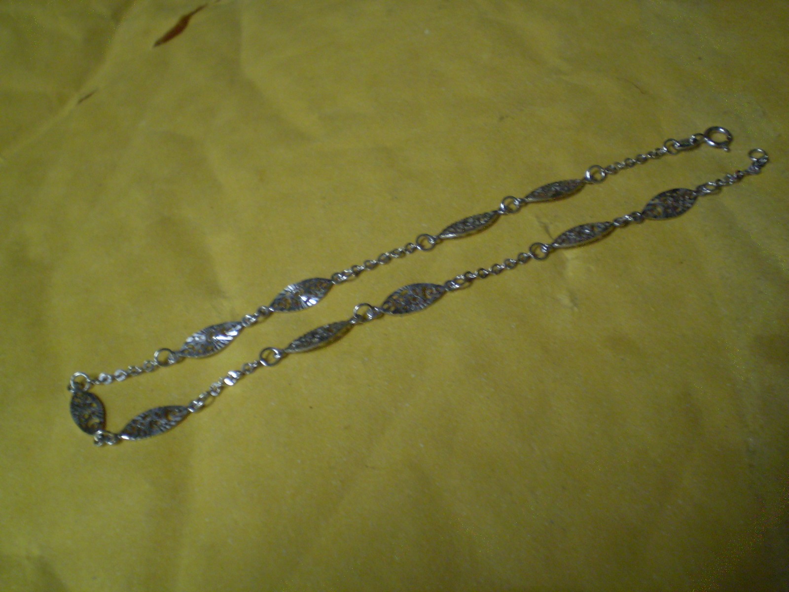 14K White Gold Ladies Fillagree Link Bracelet Anklet 2.4 Grams 10 Inch