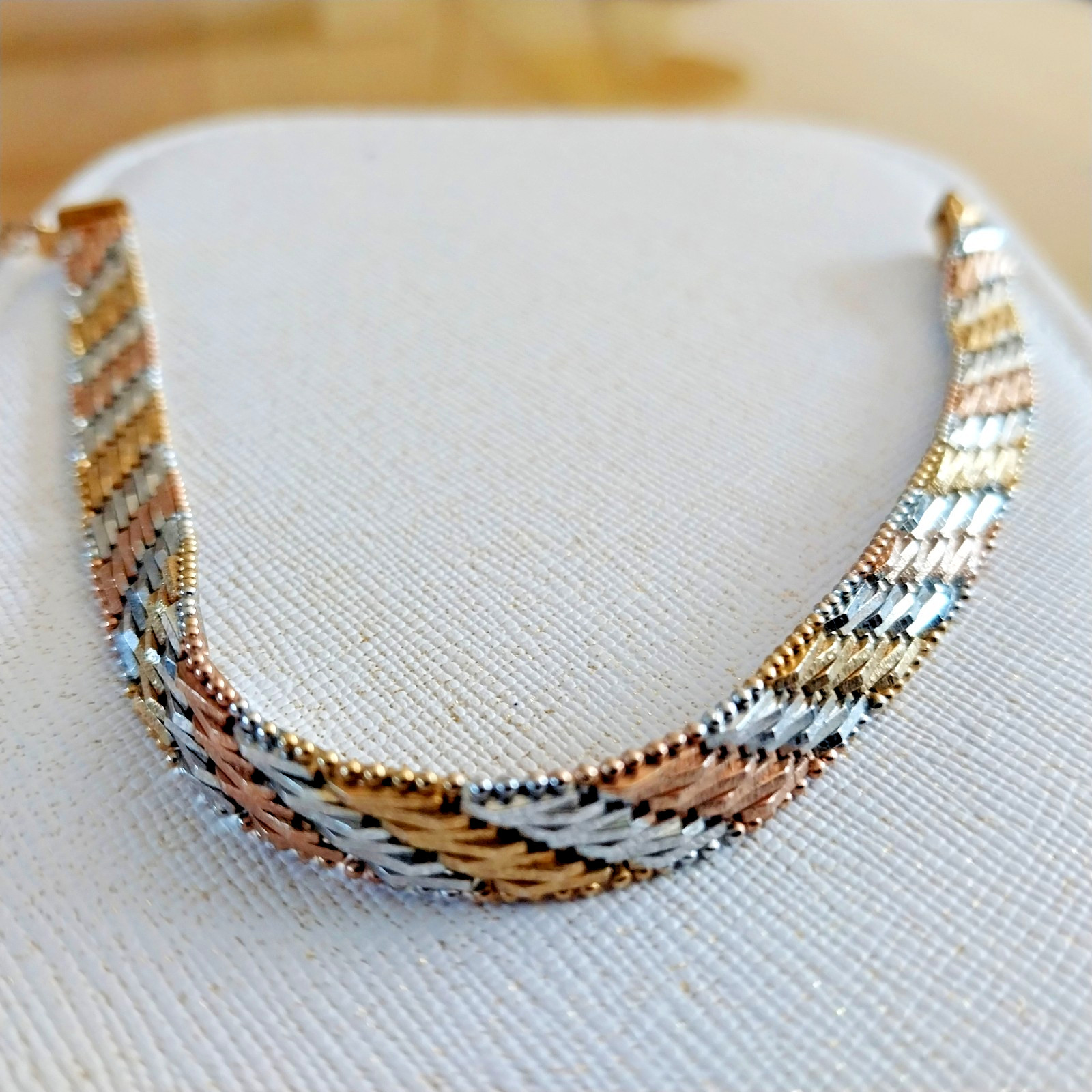 D’Orica Italy 925 Chevron Bracelet Silver Tri-Colour Gold Vermeil 7.5in 16.4G
