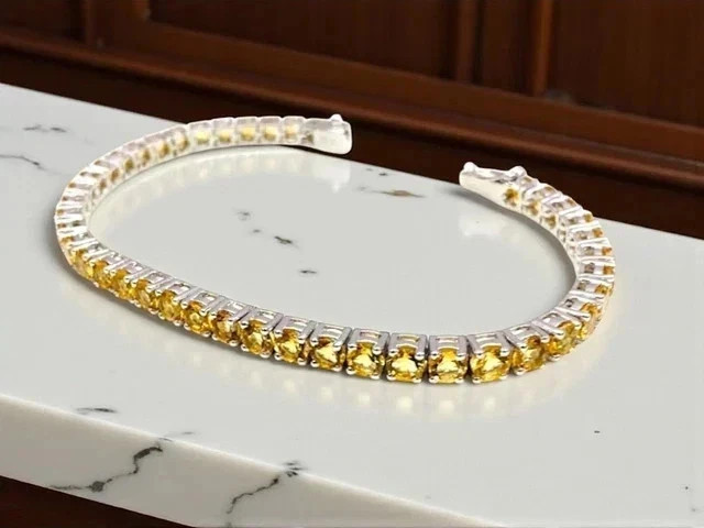 10Ct Round Cut Simulated Citrine Wedding Tennis Bracelet 14K White Gold Plated