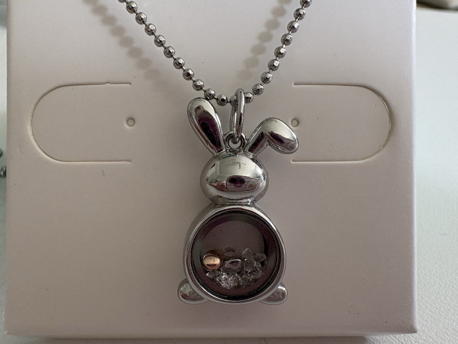 Origami Owl LK1106 Silver Bunny Capsule Locket Stardust Charms Chain New HTF
