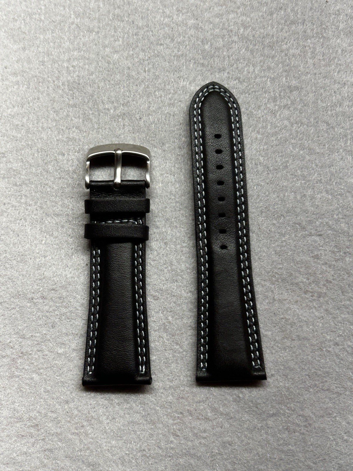 Genuine YEMA Men’s Black Leather Stitched Watch Strap 25mm NOS
