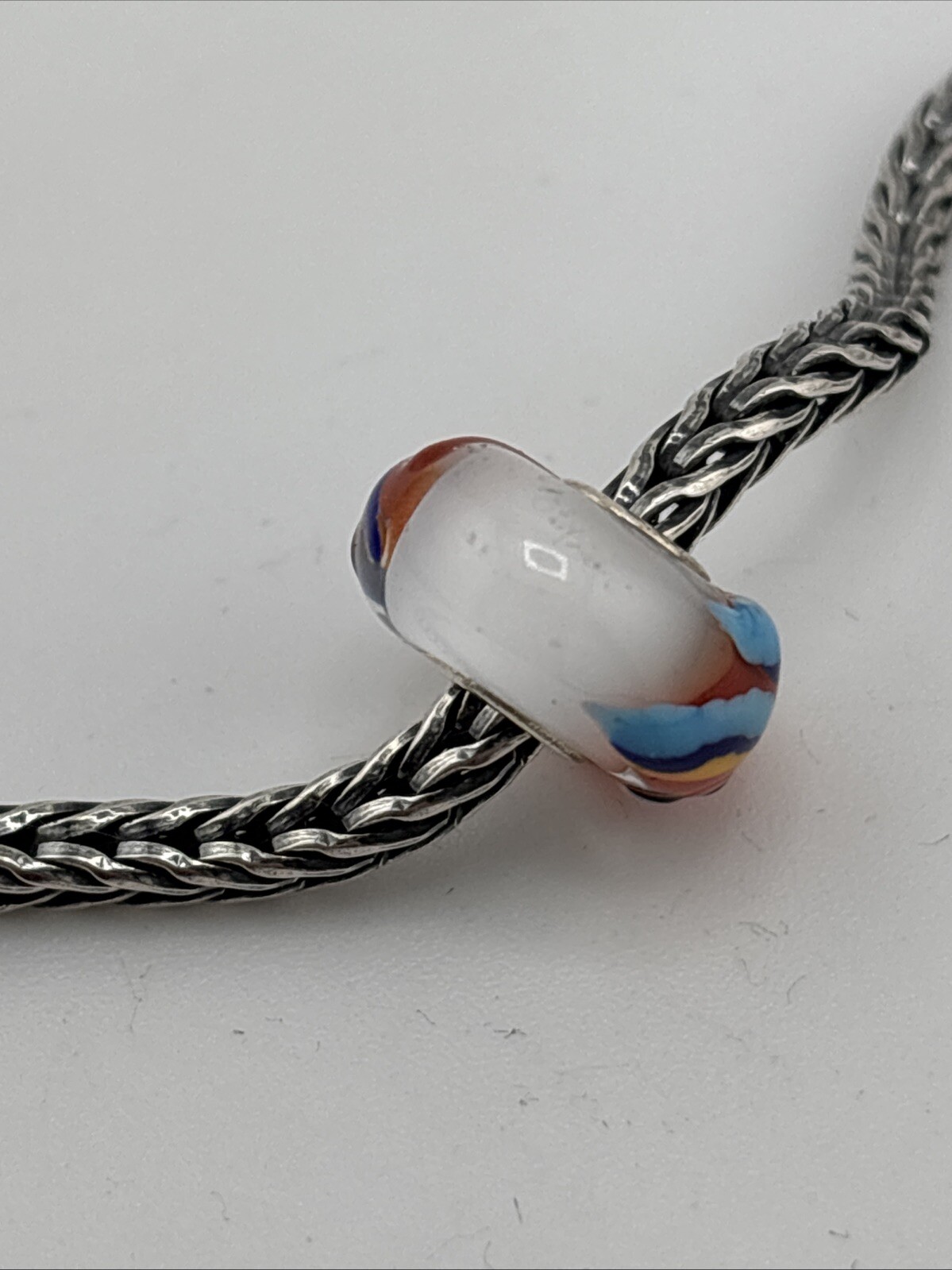 Authentic Trollbeads Colorful Parrot On White Base Bead NEW #377