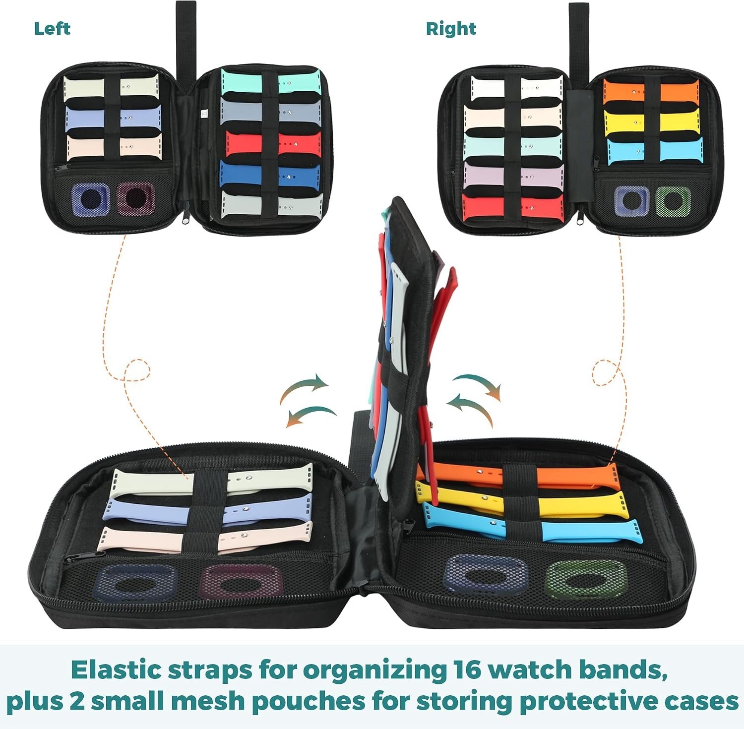 Durable Black Polyester Watch Band Case – Store 16 Straps at Home or On-the-Go