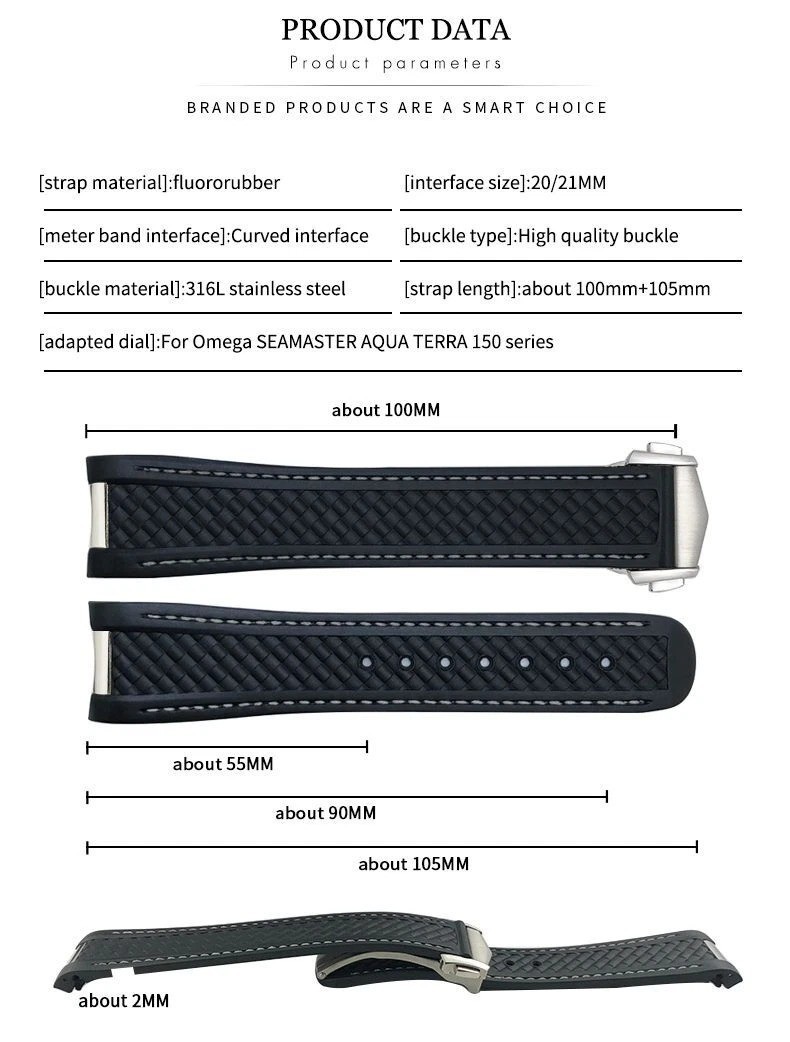 21mm 20mm FKM Vulcanized Rubber Watch Strap Fits Omega AQUA TERRA 150M AT150
