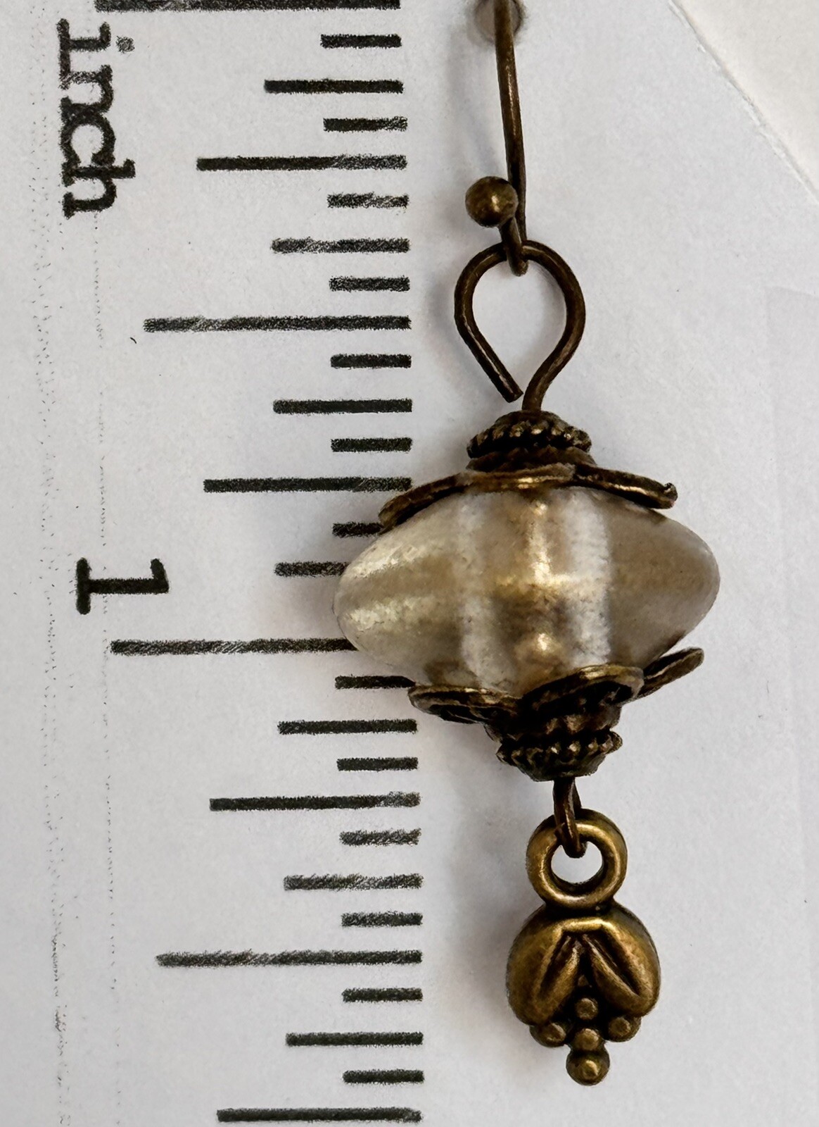 Beautiful Bronze Earrings with Gold Luster Bead and Flower Bud Charm