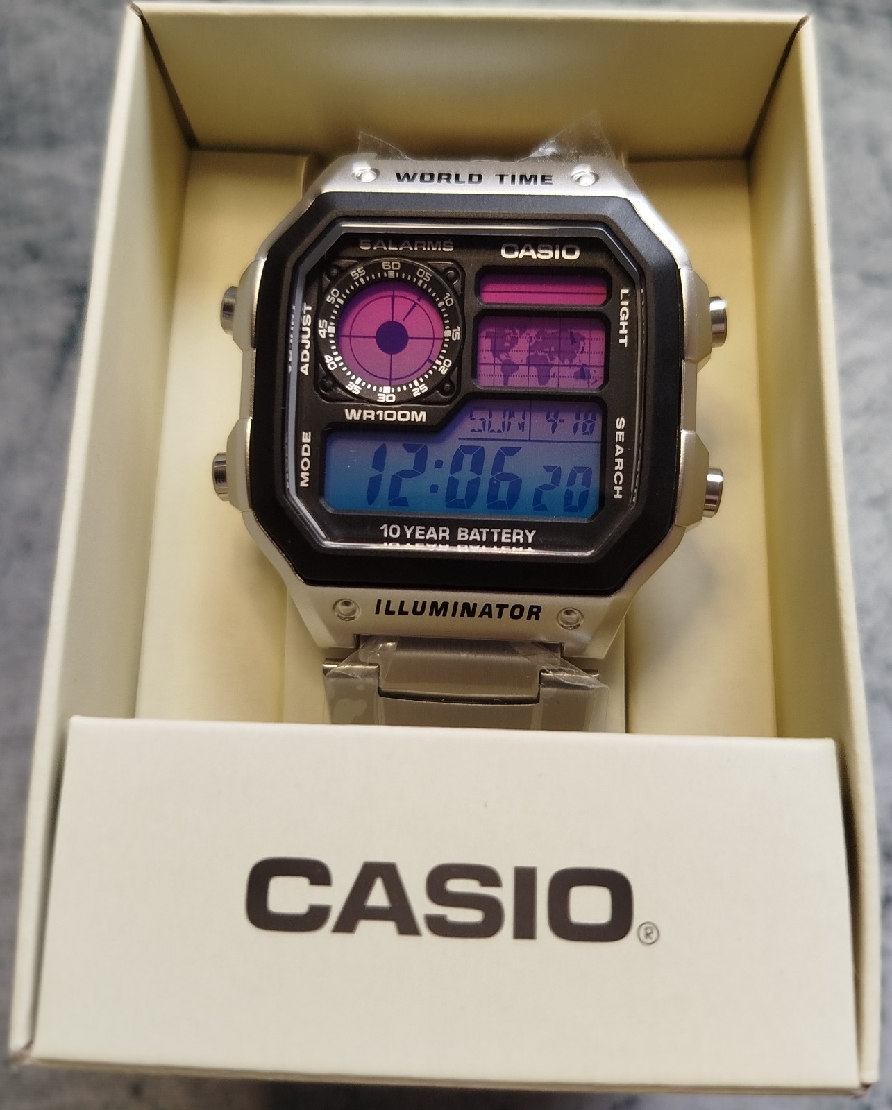Genuine Casio AE1200 Custom Purple Blue Gradient World Time Watch