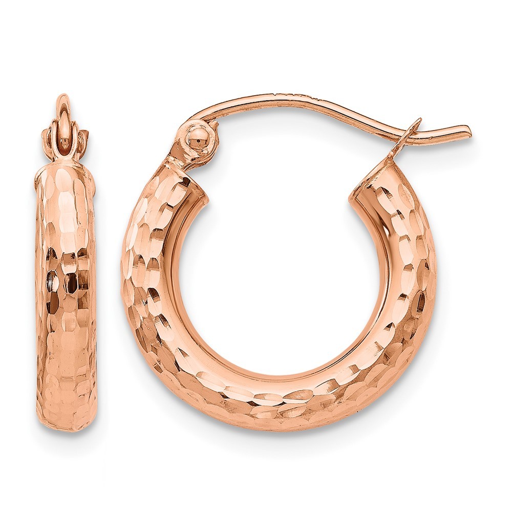 10K Rose Gold Polished Lightweight Small Diamond-cut Tube Hoop Earrings For Wife