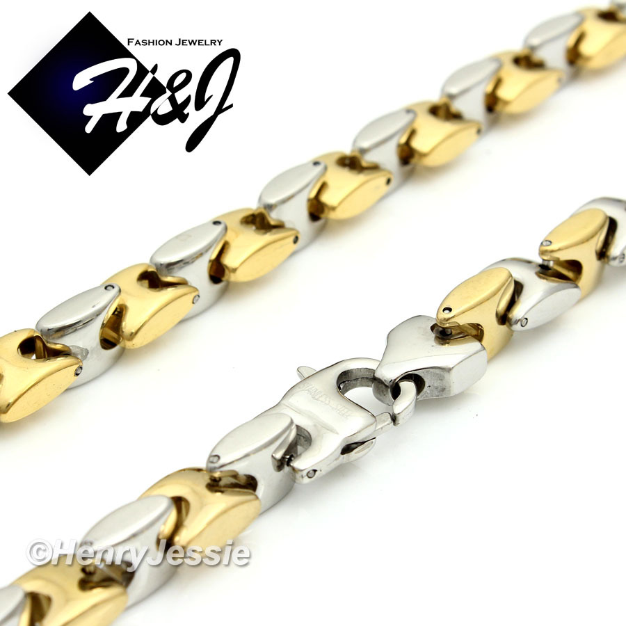 7.5-11″MEN Stainless Steel 8mm Silver/Gold Plated Interlock Bones Chain Bracelet