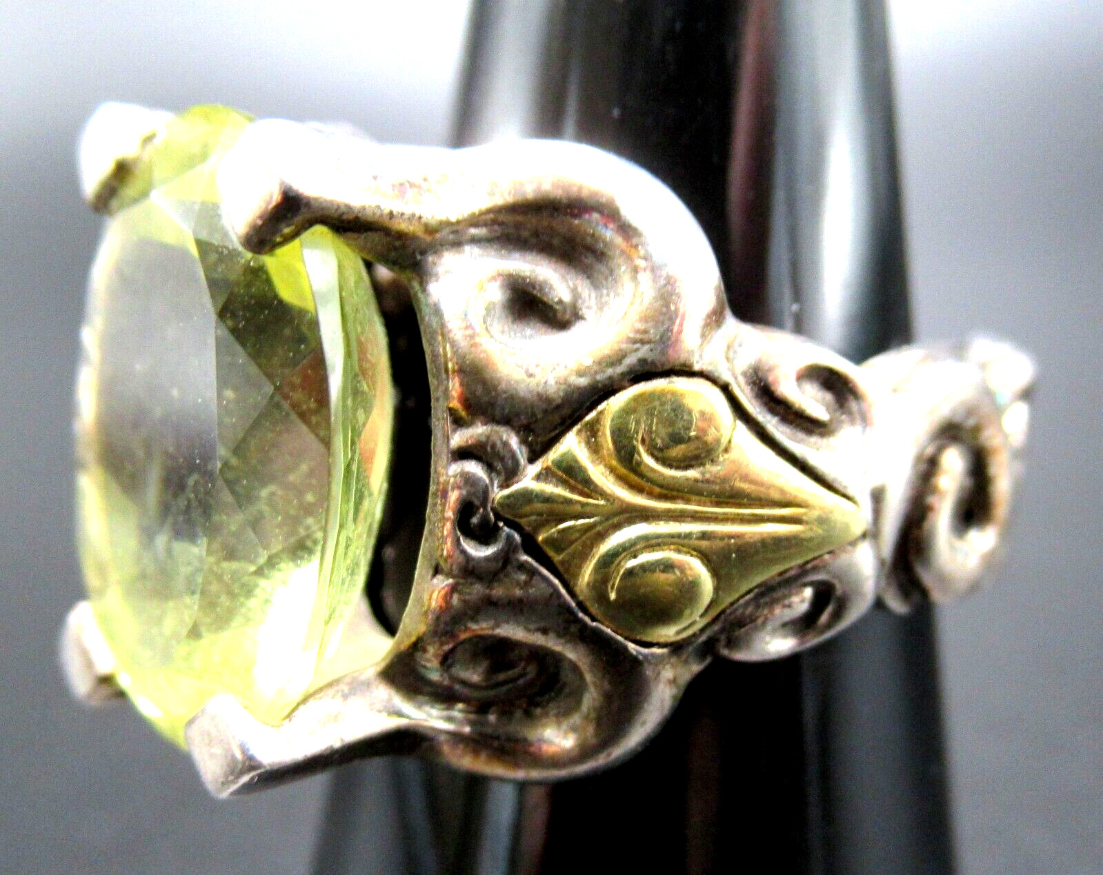 ANN KING 925 & 18K Gold Genuine Lemon Yellow Quartz Ring Size 8