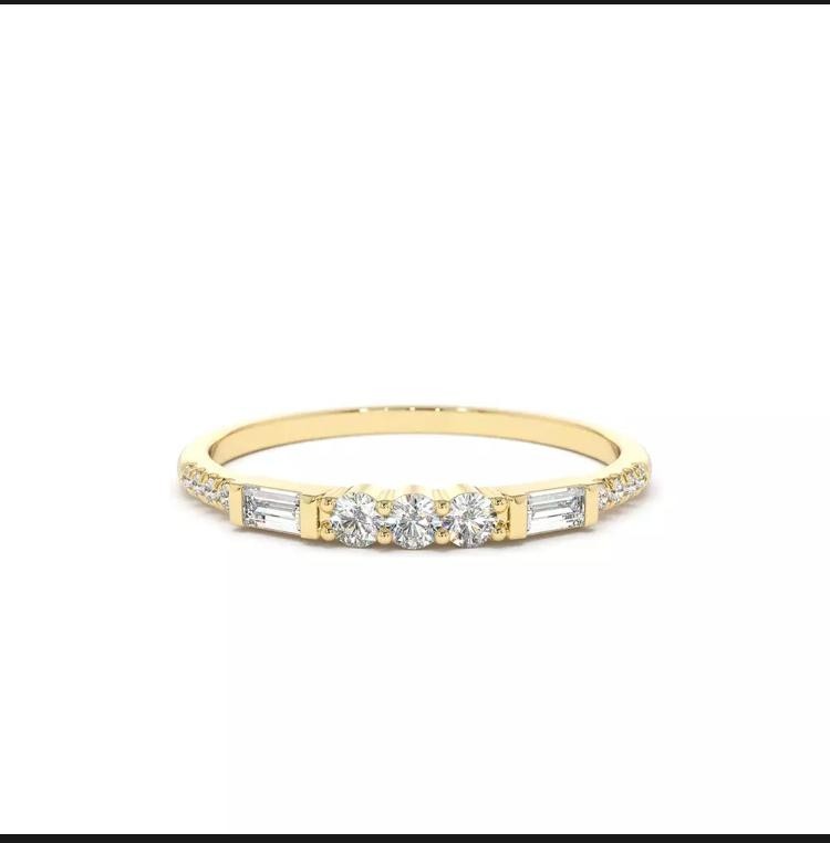 0.27 Ct Natural Round & Baguette Cut Diamond Wedding Band Ring 14K Yellow Gold