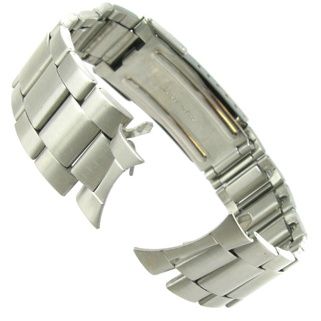 18mm Curved End Stainless Silver Tone Fold-Over Deployment Buckle Watch Band